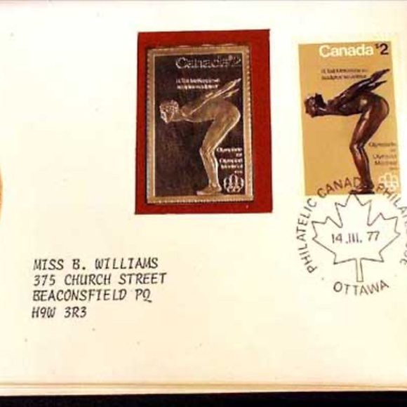 1977 OLYMPIC PRECIOUS METAL STAMP, .999 FINE SILVER, ROYAL CANADIAN MINT, DIVER - Picture 2 of 5